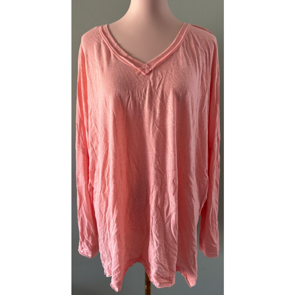 Women's Easel Coral V-Neck Long Sleeve Tunic Top Size L